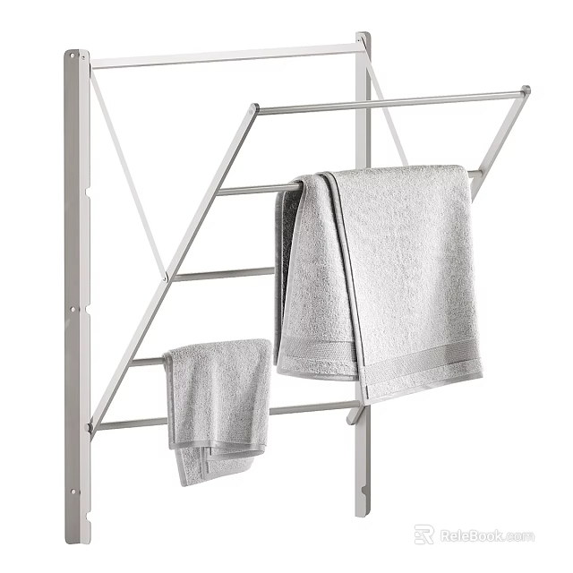 Silver Clothes Drying Rack With Gray Towels Including Large And Small Sizes 3d model 