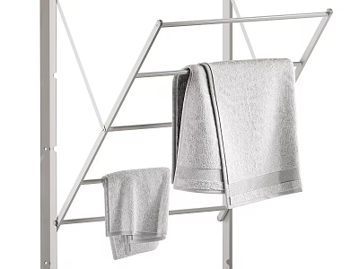 Silver Clothes Drying Rack With Gray Towels Including Large And Small Sizes 3d model