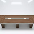 Modern Wooden Conference Table With Silver Strip Inlay And Vertical Striped Metallic Legs