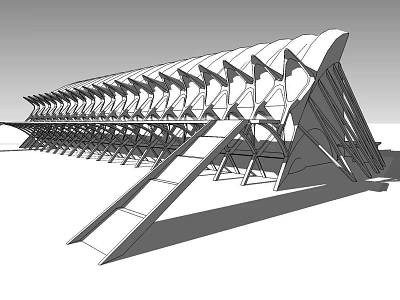 Modern Large Architectural Structure With Unique Geometric Roof And Metal Framework Design 3d model