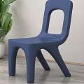Blue Plastic Single Chair with Green Plant and Blinds in Modern Indoor Space