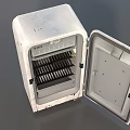 Vintage White Freezer With Open Door Showing Interior Wire Shelves And Storage