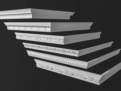 Various Styles Of Elegant Crown Molding With Decorative Patterns For Interior Design 3d model