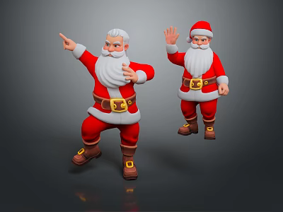 Two Santa Claus Decorative Figurines In Red Costumes With White Beards Brown Boots And Poses 3d model