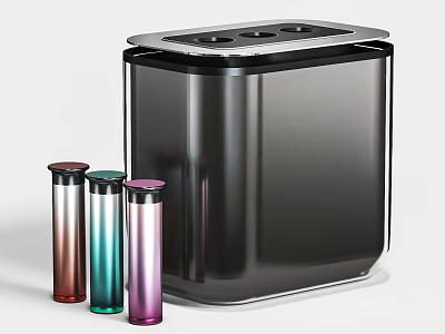Modern Household Items With Large Container And Colorful Bottles 3d model