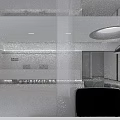 Sleek Minimalist White Office Reception Desk With Two Computers Soft Lighting And Glass Partition