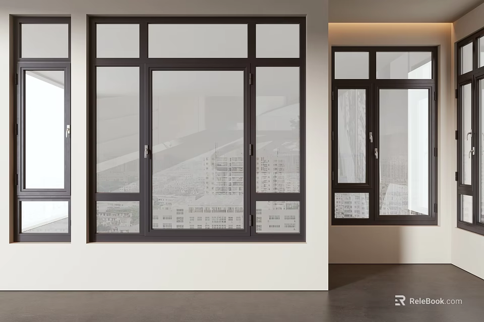 Modern Casement Windows With Slim Black Frame And Clear Glass For Home Interior 3d model 