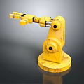 Yellow Industrial Robotic Arm With Worn Metal Base And Mechanical Joints