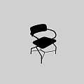 Modern Brown Leather Dining Chairs with Curved Armrests and Metal Frames