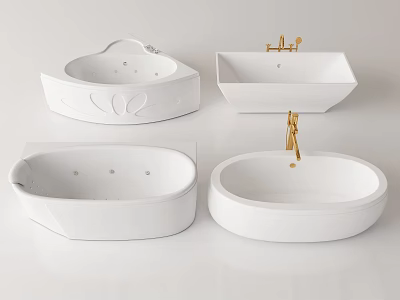 Modern White Bathtubs In Various Shapes Featuring Gold Faucets And Sleek Design 3d model