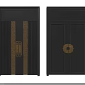 Black Chinese Style Double Doors With Golden Decorations And Traditional Handles