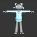 3D Black Cat Character Wearing Light Blue Hoodie in Standing Pose
