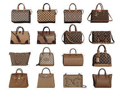 Fashionable Brown Handbags Collection With Various Styles Different Patterns And Designs 3d model