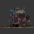 Vibrant Fantasy Carriage Setup With Chest Barrel Rug On Sand