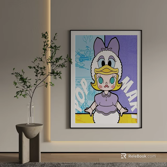 Pop Art Style Cartoon Character Wall Hanging With Purple Bow Yellow Hair And Purple Top 3d model 