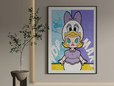 Pop Art Style Cartoon Character Wall Hanging With Purple Bow Yellow Hair And Purple Top 3d model