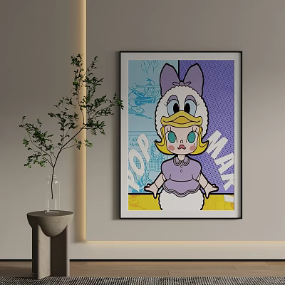 Pop Art Style Cartoon Character Wall Hanging With Purple Bow Yellow Hair And Purple Top 3d model