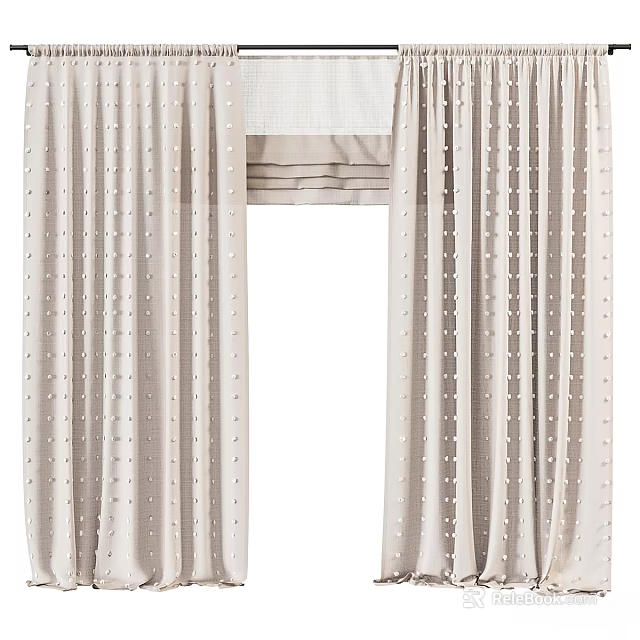 Beige Curtains With White Polka Dot Design Modern Style For Living Room Windows 3d model 