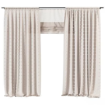 Beige Curtains With White Polka Dot Design Modern Style For Living Room Windows 3d model