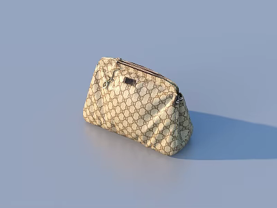 Stylish Beige Diamond Pattern Makeup Bag with Zipper on Light Blue Background 3d model