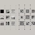 Modern Wall Decor With Grid Arranged Photo Frames Black White Photos And Geometric Patterns