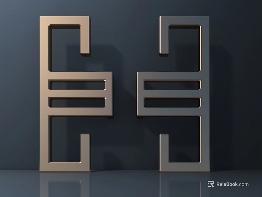 Modern Metallic Gold and Silver Geometric Handles for Cabinet Furniture in Dark Background 3d model 
