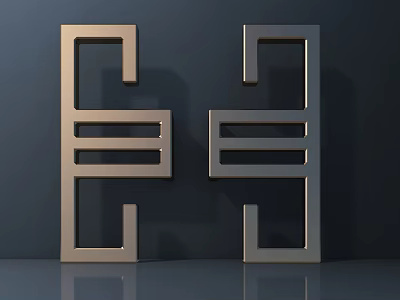 Modern Metallic Gold and Silver Geometric Handles for Cabinet Furniture in Dark Background 3d model