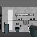 Modern Bathroom Interior With Gray Walls Green Bathtub Toilet Sink Mirror Towel Rack And Plants