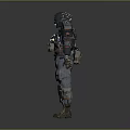 Armored Humanoid Character With Tactical Combat Gear And Mechanical Armor Design