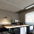 Modern Bright Office Walkway With Lush Green Plants Concrete Pillar And Panoramic City View Windows