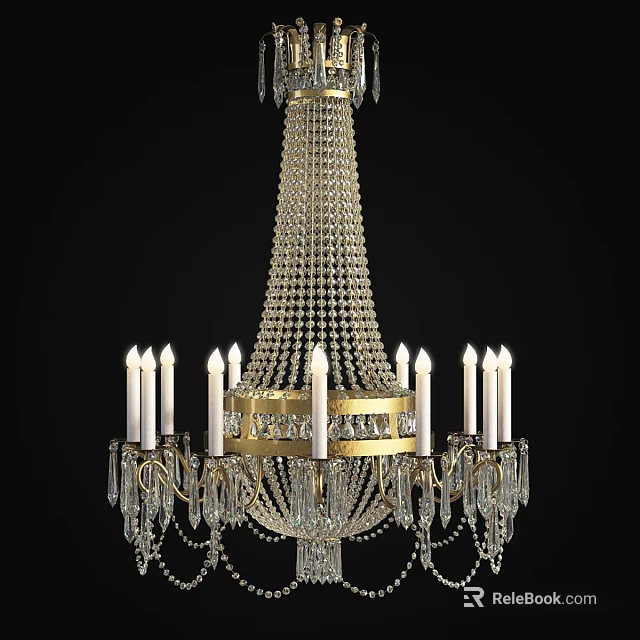 Luxurious Crystal Chandelier With Gold Accents And Candle Shaped Arms For Elegant Lighting 3d model 