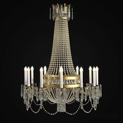 Luxurious Crystal Chandelier With Gold Accents And Candle Shaped Arms For Elegant Lighting 3d model
