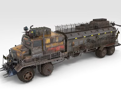Rusty Modified Truck With Metal Railings Roof Equipment And Worn Tires 3d model