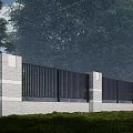 Contemporary Landscape Wall With Brick Columns And Slatted Screens In Green Garden