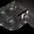 Modern Indoor Rest Space Layout With Multiple Beds Small Tables Lamps And Screens 3d model