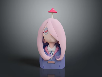 Anime Style Game Character With Pink Long Hair Glasses And Red Mushroom Hat 3d model