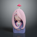 Anime Style Game Character With Pink Long Hair Glasses And Red Mushroom Hat