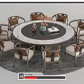 New Chinese Dining Table and Chair Combination Round Table Dining Table and Chair Carpet Decoration Combination 3d model