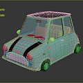 Light Blue Vintage Compact Car With Black Stripes And Dark Roof