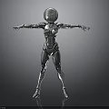 Silver Humanoid Robot With Metallic Body Standing In Shiny Pose And Arms Outstretched