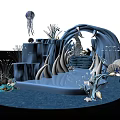 Underwater Themed Decorative Setup Featuring Blue Archway Jellyfish Coral Seashells And Starfish