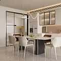 Modern Restaurant Interior With Marble Dining Table White Chairs And Pendant Lights 3d model