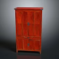 Red Chinese Style Wooden Cabinet With Double Doors And Bottom Drawers
