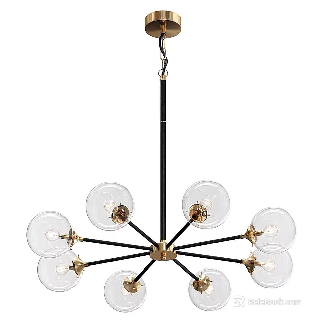 Contemporary Modern Black Metal Chandelier With Glass Globes And Gold Accents 3d model 