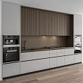 Modern Kitchen Interior With Wooden Panel Cabinets White Cabinetry And Built In Appliances