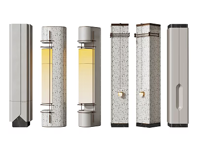Modern Decorative Columns With Various Designs Metal Finishes Textured Surfaces And Details 3d model