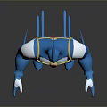 Sleek Blue And Silver Game Movie Character With Metallic Armor And Red Chest Emblem