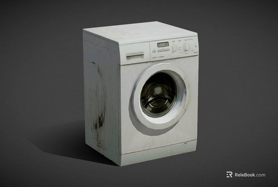 Old White Front Loading Washing Machine With Stained Surface And Control Panel 3d model 