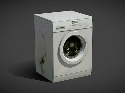 Old White Front Loading Washing Machine With Stained Surface And Control Panel 3d model