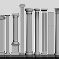 White 3D Rendered Roman Columns With Various Classical Styles And Architectural Details 3d model